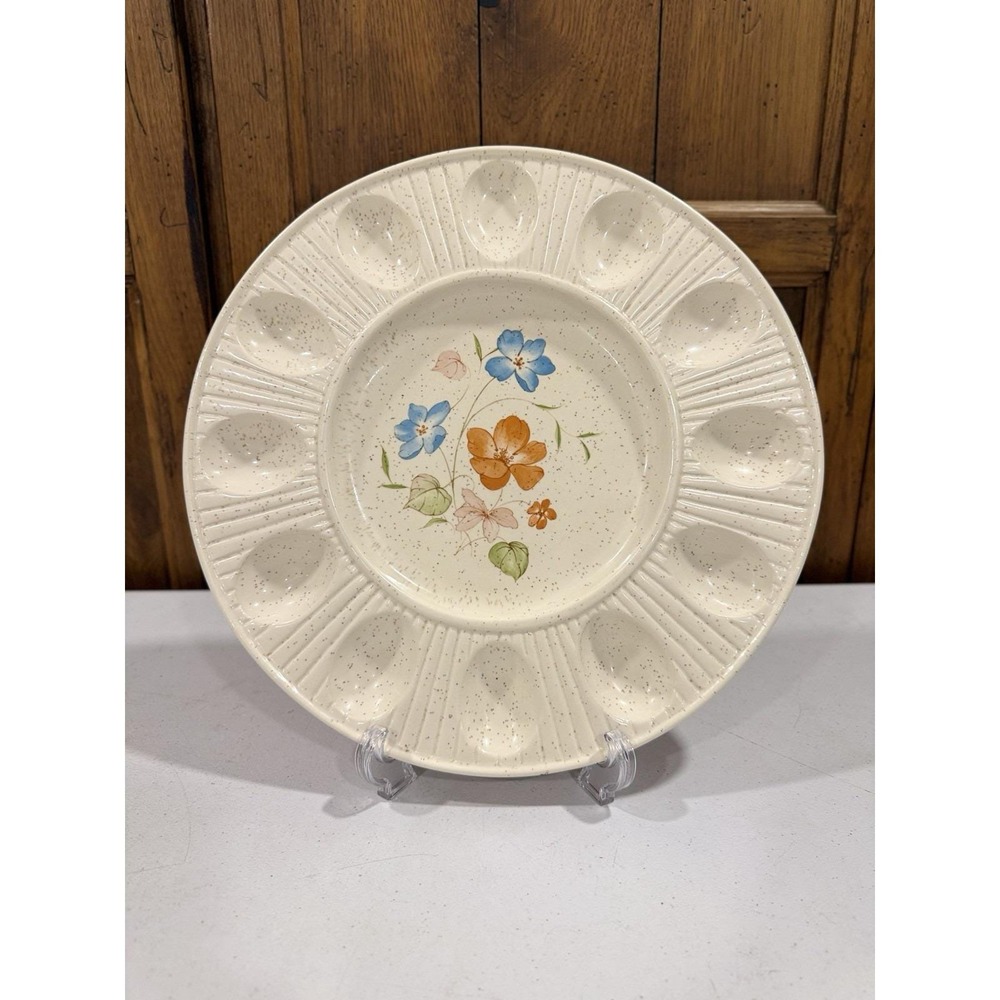 VTG Treasure Craft Floral Ceramic Deviled Egg Dish Made In The USA